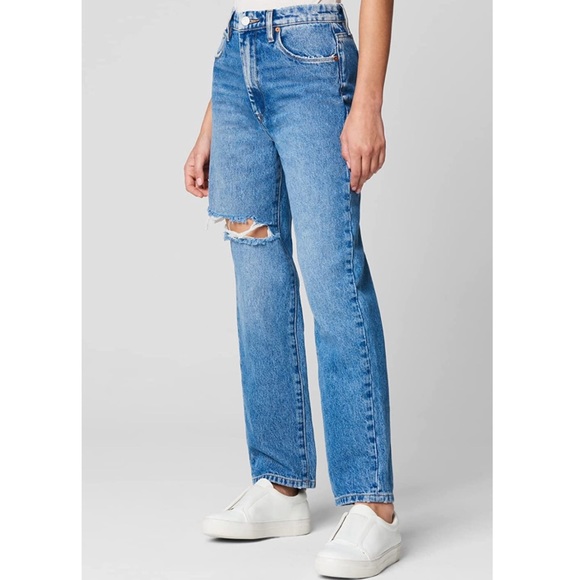 Blank NYC High Rise Straight Leg Ripped Denim Jeans - Picture 6 of 7